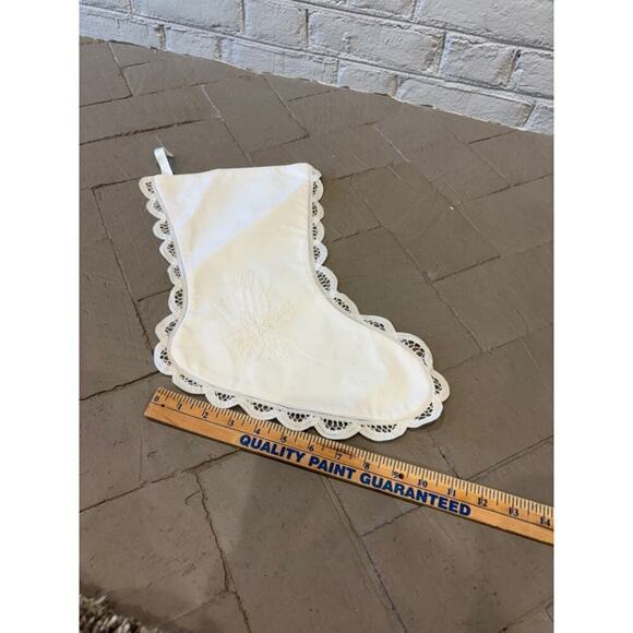 Christmas Battenberg Lace Stocking White Embroidered Victorian Old World Style - Picture 9 of 11
